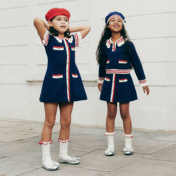 Girls Navy Blue Knit Dress