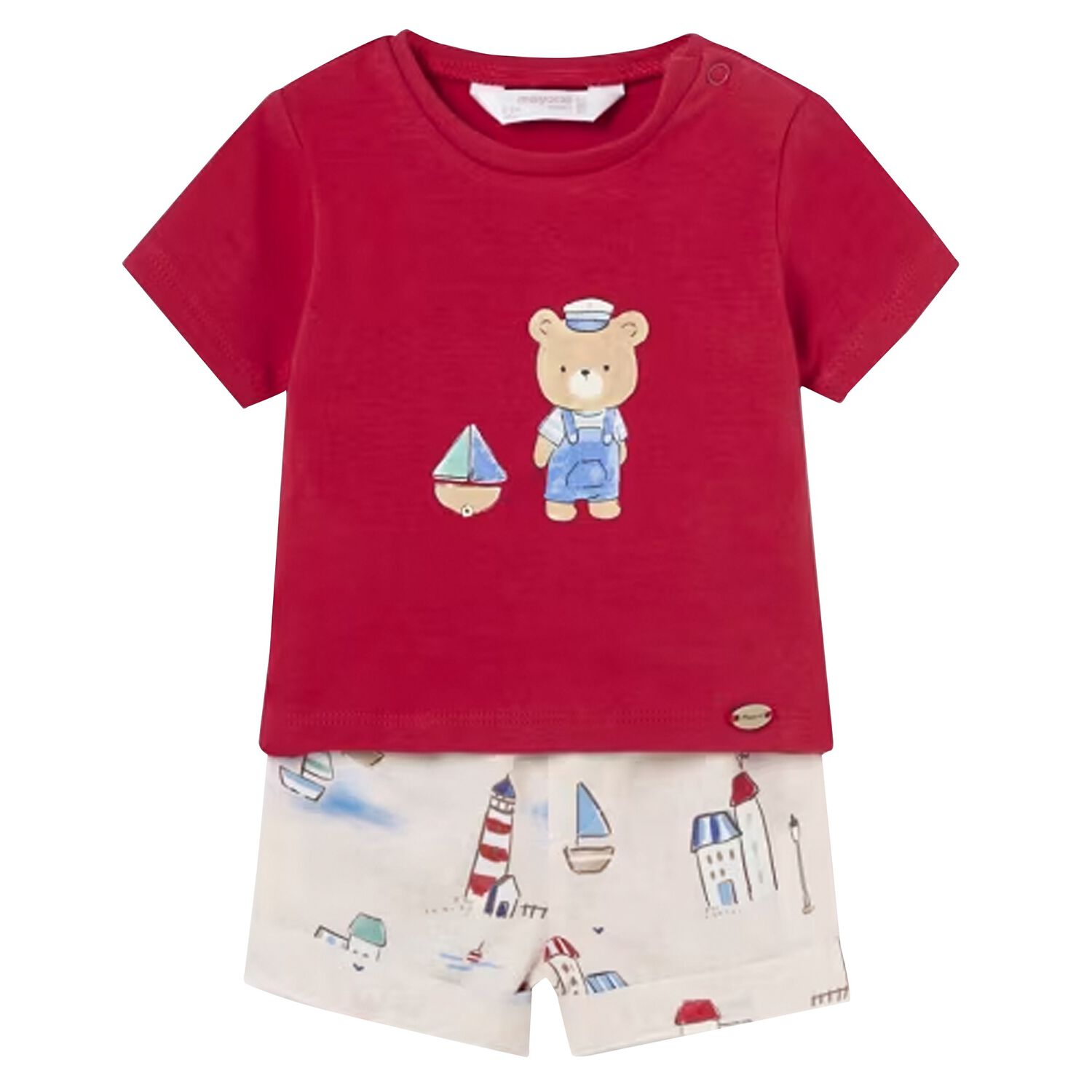 Baby Boys Red & Beige Shorts Set, 1, hi-res image number null