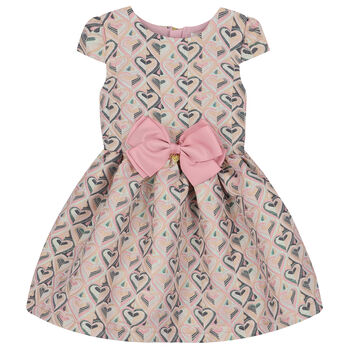 Girls Pink & Beige Bow Dress