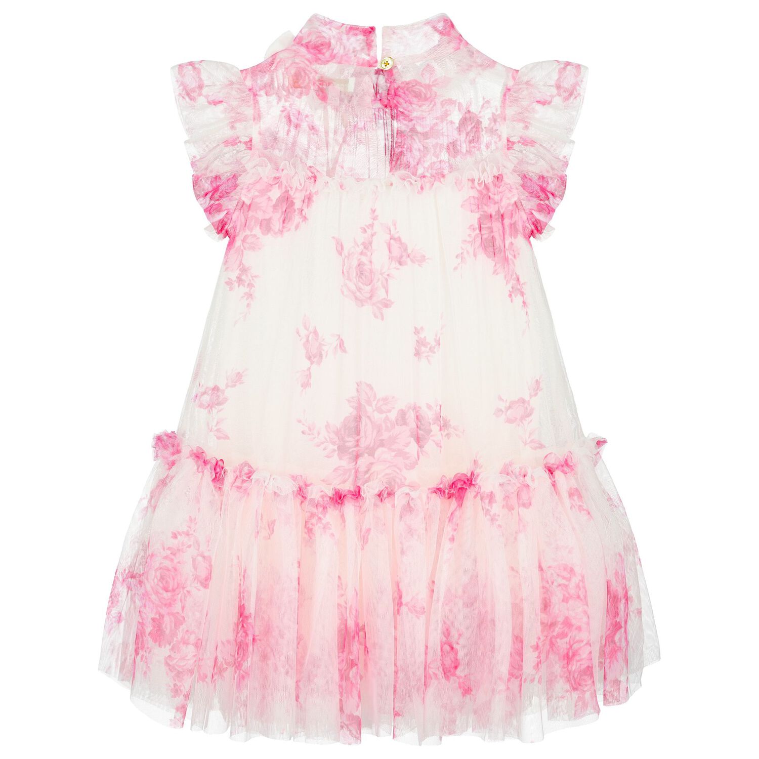 Girls White & Pink Rose Tulle Dress, 5, hi-res