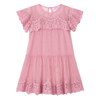 Girls Pink Embroidered Tulle Dress