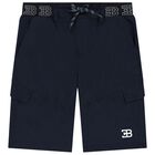 Boys Navy Blue Logo Shorts, 1, hi-res