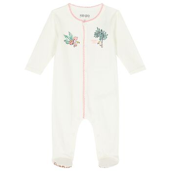 Baby Girls White Logo  Babygrow