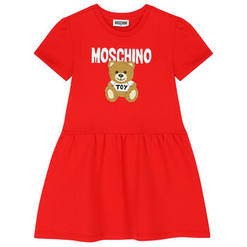 Girls Red Teddy Bear Logo Dress