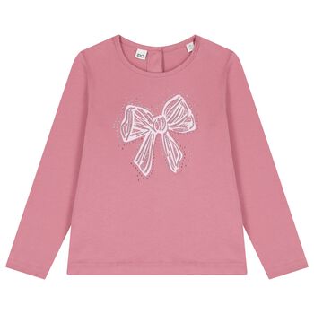 Girls Pink Bow Long Sleeve Top