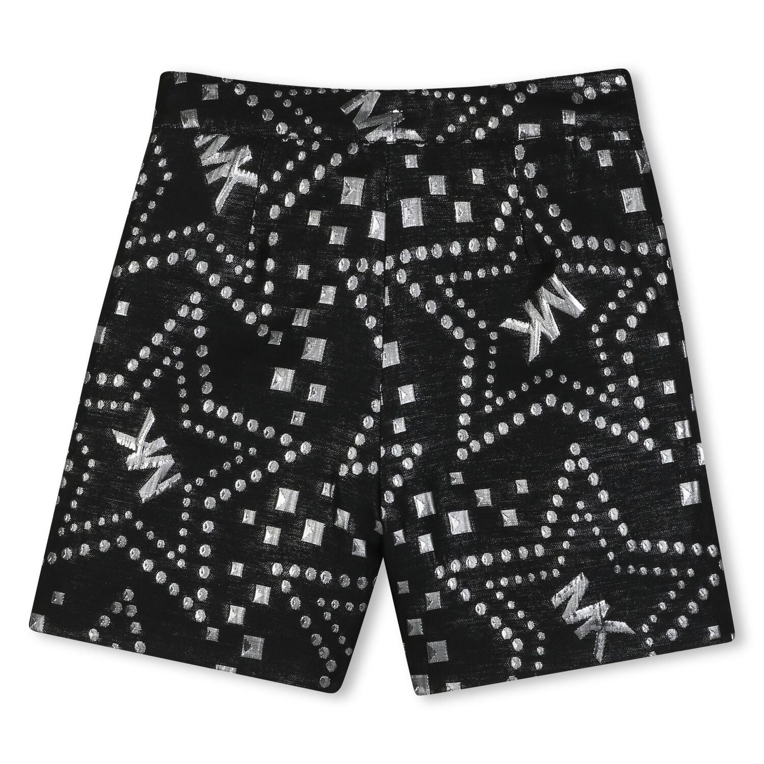 Girls Black & Silver Logo Jacquard Shorts, 1, hi-res