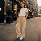 Girls Mini Me Beige Logo Trousers, 1, hi-res
