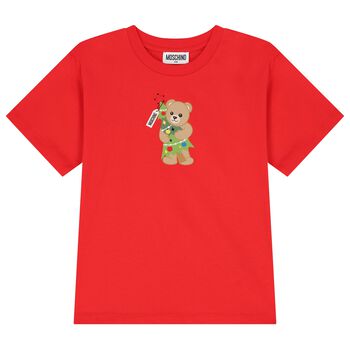 Red Christmas Teddy Bear Logo T-Shirt 