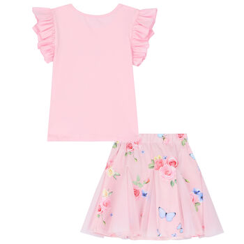 Girls Pink Floral Skirt Set