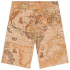 Boys Beige Geo Map Shorts, 1, hi-res