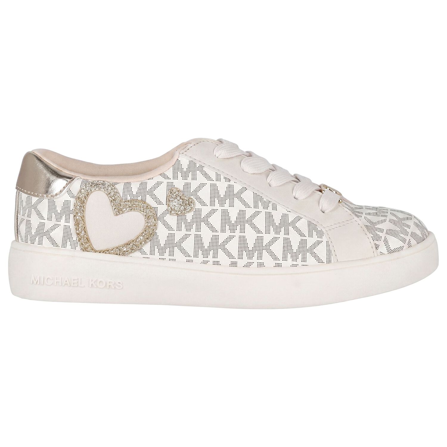 Girls Ivory & Gold Logo Trainers, 1, hi-res