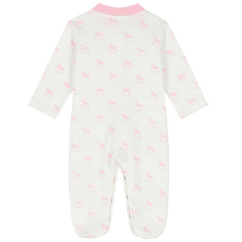 Baby Girls Ivory & Pink Horse Babygrow