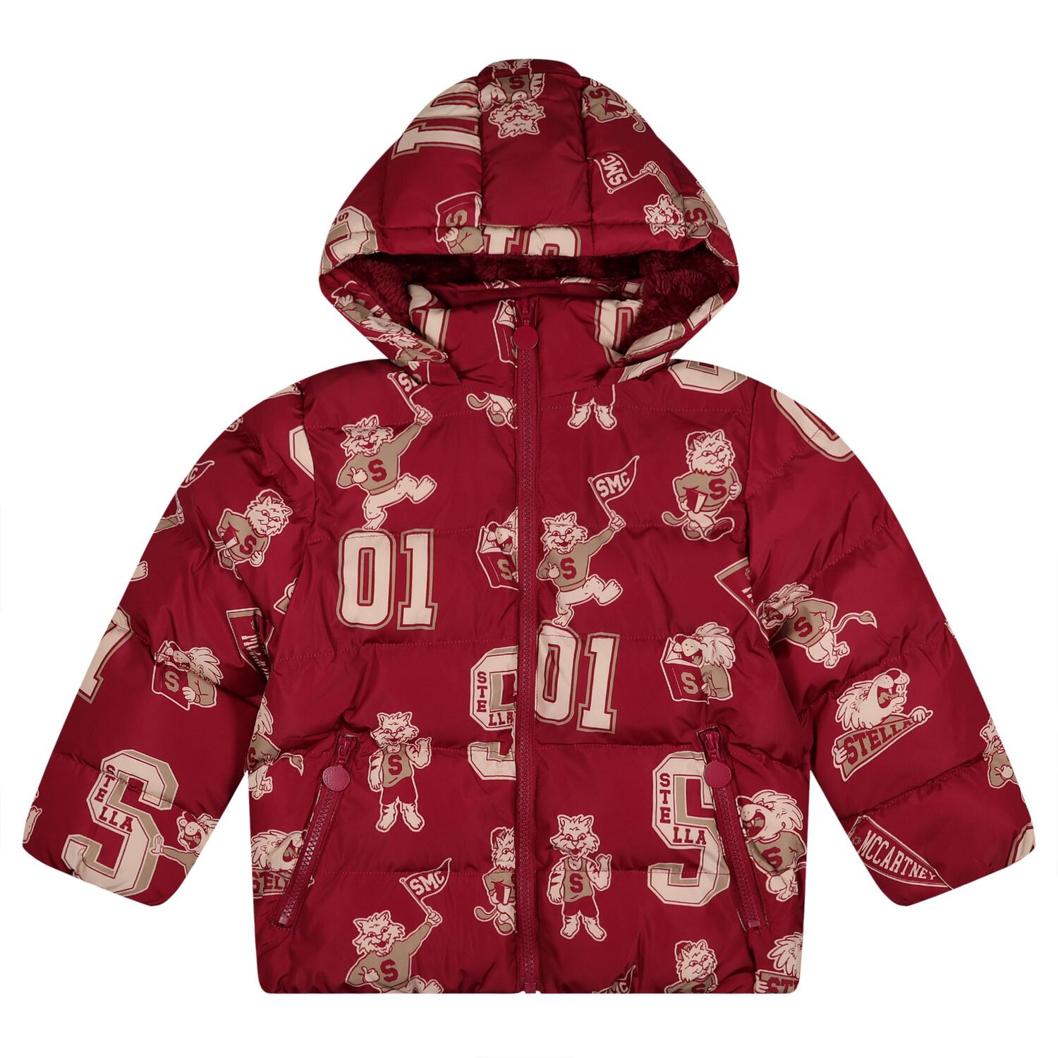 Boys Burgundy Lion & Tiger Puffer Jacket, 1, hi-res