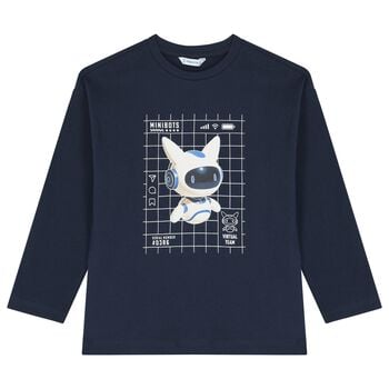 Boys Navy Blue Glow In The Dark Robot Long Sleeve Top