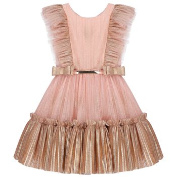Girls Pink Tulle Ruffled Dress