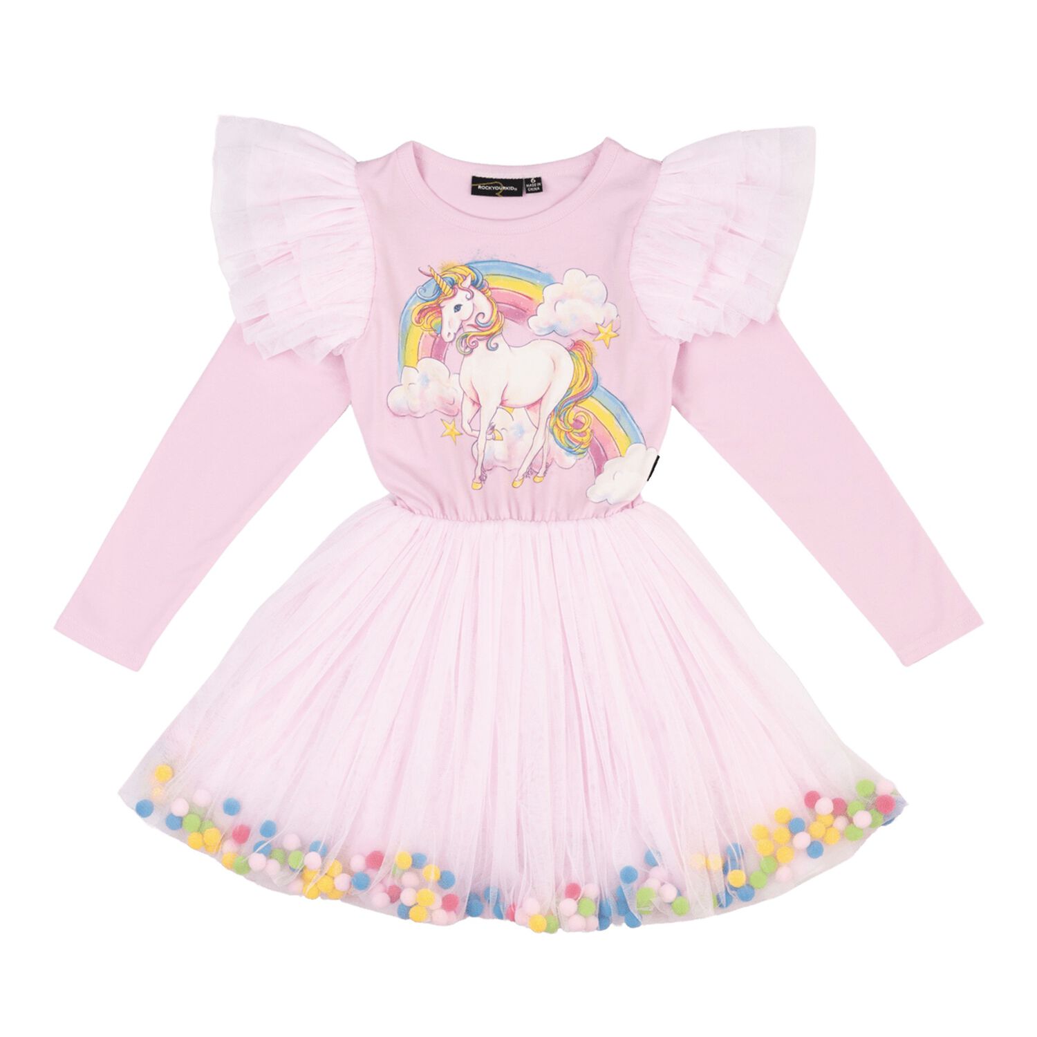 Girls Pink Unicorn  Tulle Dress, 1, hi-res image number null