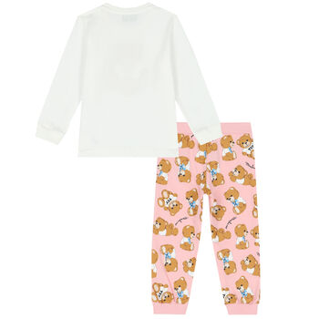 Ivory & Pink Teddy Logo Trousers Set