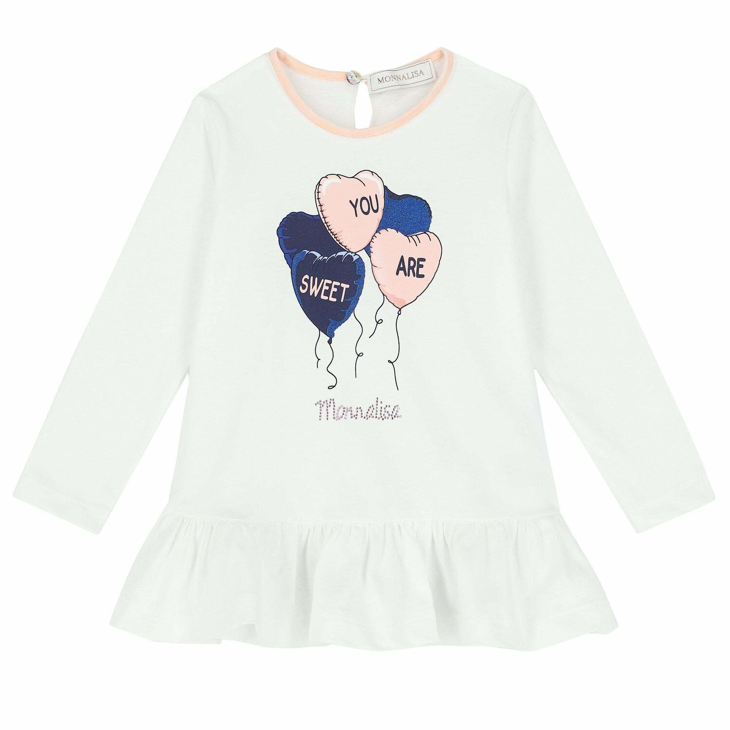 Younger Girls Ivory Balloon Long Sleeve Top, 1, hi-res image number null