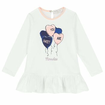 Younger Girls Ivory Balloon Long Sleeve Top