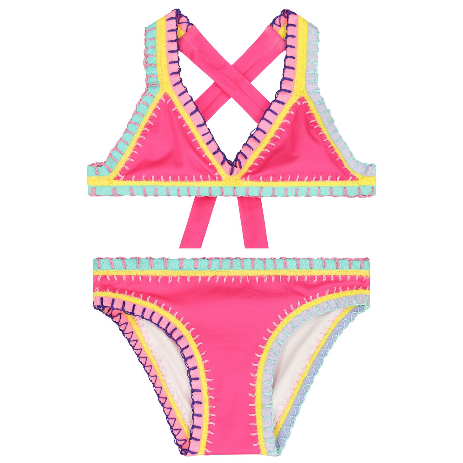 Girls Pink Embroidered Bikini, 1, hi-res