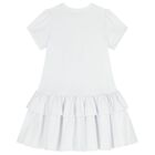 Girls White & Beige Bow Logo Dress, 2, hi-res