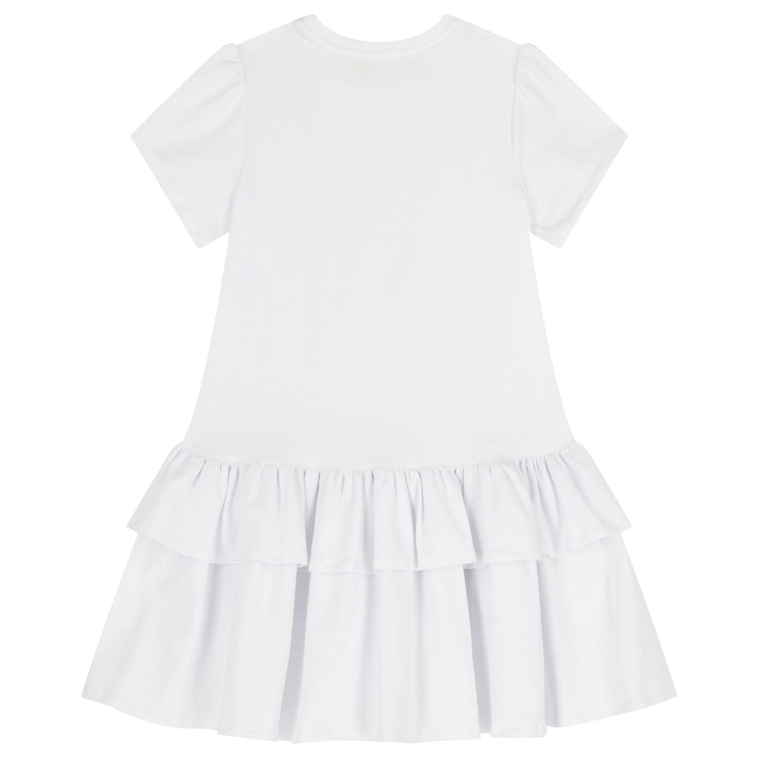 Girls White & Beige Bow Logo Dress, 2, hi-res