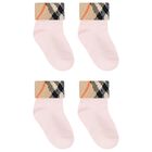 Baby Girls Pink & Beige Check Socks ( 2-Pack ), 1, hi-res