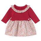 Baby Girls Red & White Floral Knitted Dress, 2, hi-res