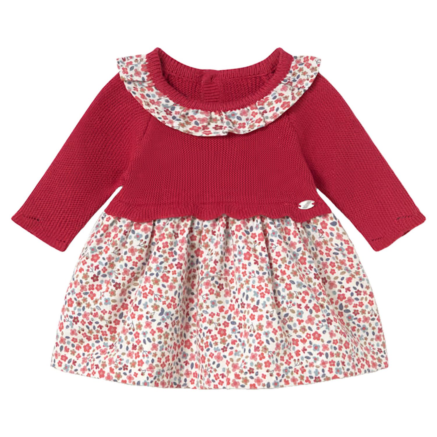 Baby Girls Red & White Floral Knitted Dress, 2, hi-res