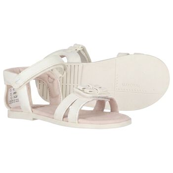 Younger Girls White Leather Sandals