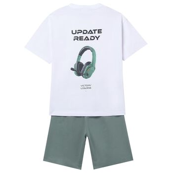 Boys White & Green Shorts Set