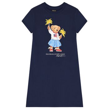 Girls Navy Blue Polo Bear Dress