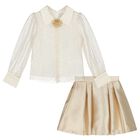 Girls Ivory & Gold Embellished Skirt Set, 1, hi-res