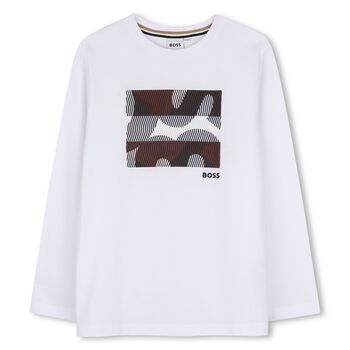 Boys White Logo Long Sleeve Top