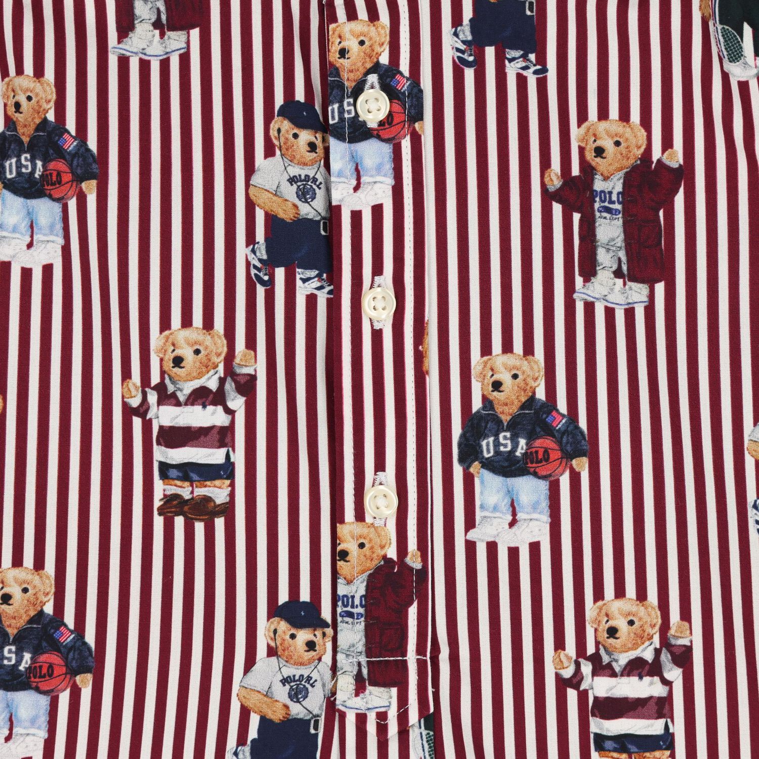 Girls White & Red Polo Bear Striped Dress, 1, hi-res