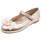 Girls Gold Leather Tulle Bow Shoes, 1, hi-res