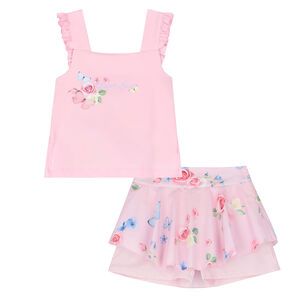 Girls Pink Floral Shorts Set