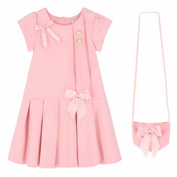 Girls Pink Bow Dress & Bag Set