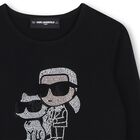 Girls Mini Me Black Ikonik Karl & Choupette Long Sleeve Top, 2, hi-res