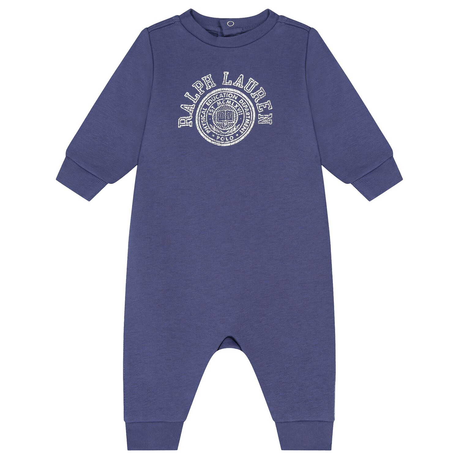 Baby Boys Navy Blue Varsity Logo Romper, 1, hi-res
