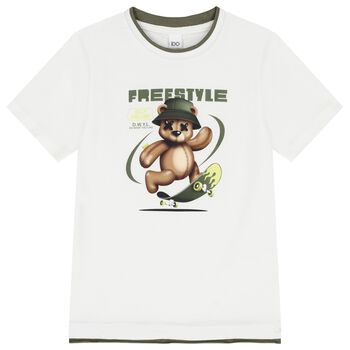 Boys White Teddy Bear T-Shirt