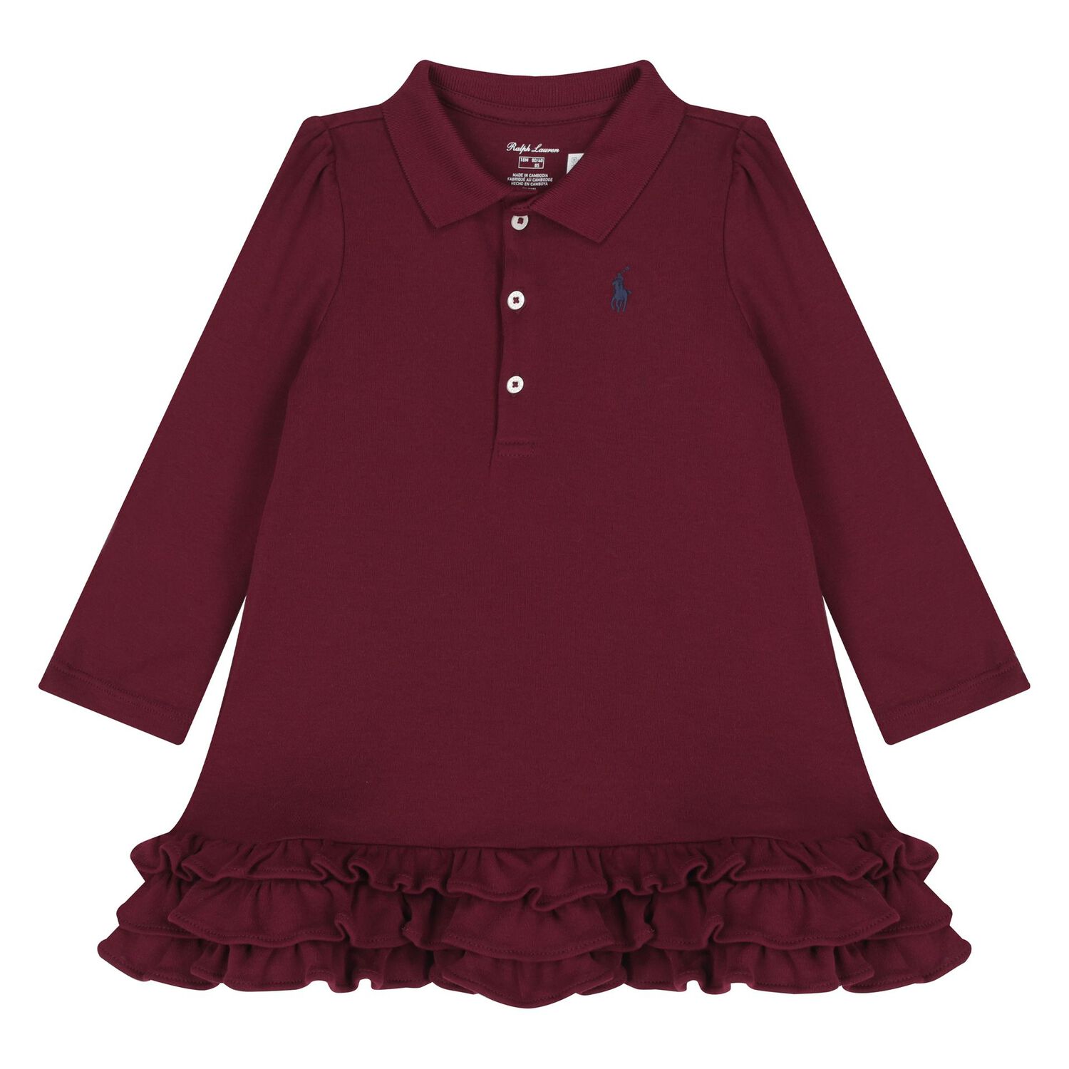 Baby Girls Burgundy Ruffled Polo Dress Set, 2, hi-res image number null