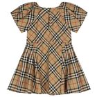 Girls Beige Check Dress, 1, hi-res