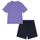 Boys Violet & Black Logo Shorts Set, 2, hi-res