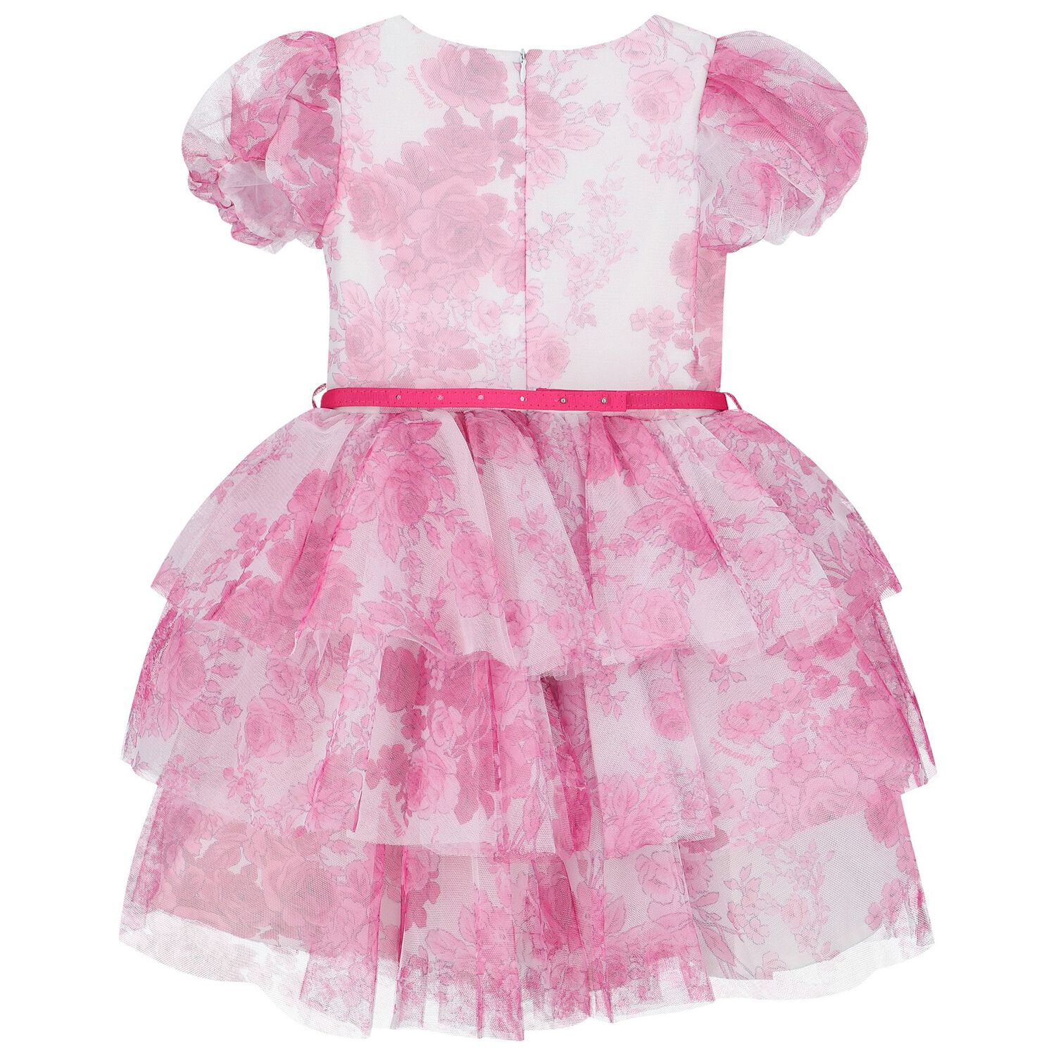 Girls White & Pink Tulle Floral Dress, 1, hi-res