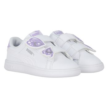 Girls White & Purple Logo Trainers