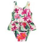 ملابس سباحة بشعار باللون  وردي وعاجي للفتيات , 1, hi-res