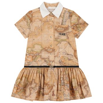 Girls Beige Geo Map Dress