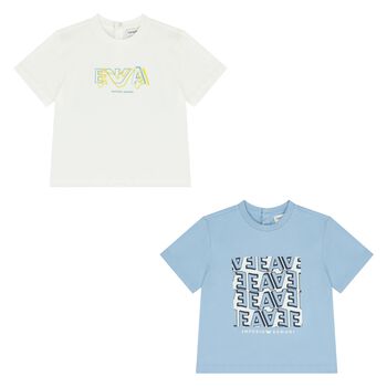 Younger Boys White & Blue T-Shirts ( 2 Pack )