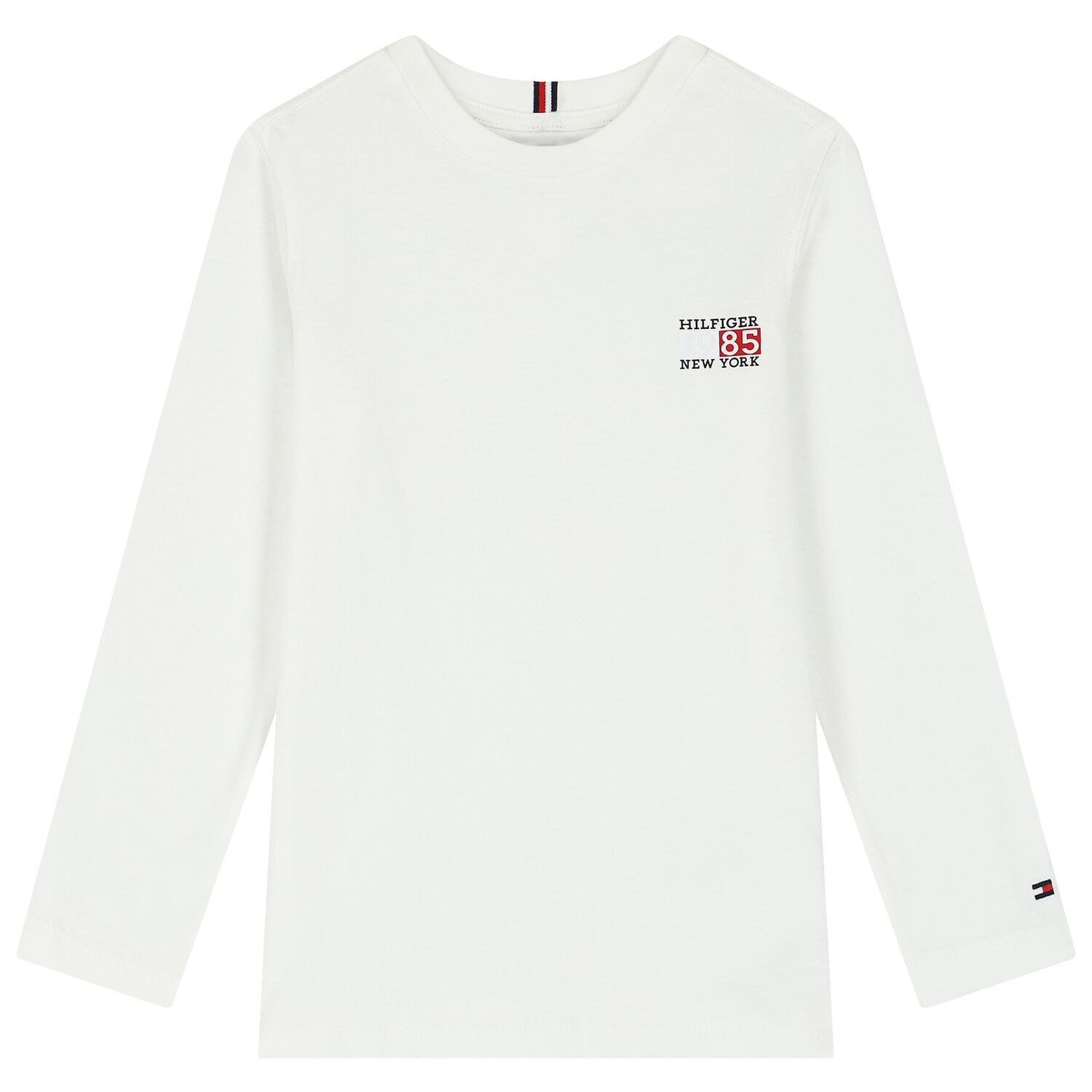 Boys White Logo Long Sleeve Top, 1, hi-res